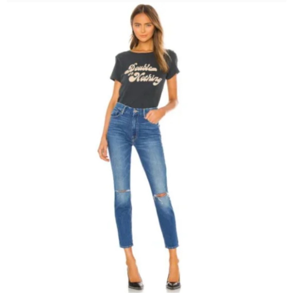 MOTHER High Waisted Looker Ankle Jeans Size 27 Gold Rush Baby Distressed Denim